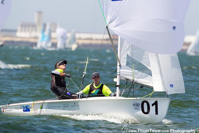 Mathew Belcher and Will Ryan on Day 4 of the 2013 470 World Championships  © Thom Touw http://www.thomtouw.com